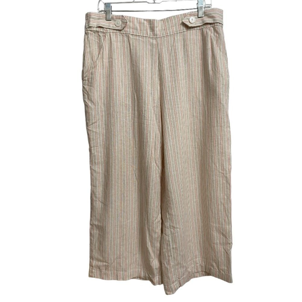 Croft & Barrow Linen Blend Pull On Capri Pants Women's Size L Stripes Beach